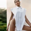 Mulheres Colete 2022 Verão Projeto Sensor Puro Color Sexy Vest Moda Tensão Casual Temperamento Botão Rua Na Moda Sólida Sólida Curta Lapela Camisa