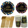 Disposable Dinnerware 10pcs Gilded Dot Party Paper Plate Birthday Cup Knife Spoon Fork Cake Set Meal 175