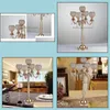 Bougeoirs Décoration de la maison Jardin 10 pièces couleur argent doré 5 bras candélabres en cristal centres de Table chandeliers pour la décoration de fête de mariage