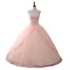 Princess Crystals Beaded Quinceanera Dresses Blush Pink Ball Gowns Lace Appliques Straps V-Neck Prom Dresses Floor Length Tulle Sweet 16 Dress vestidos de 15 años