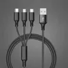 Cabos de carregamento 3 em 1 de 1,2 m para huawei lg samsung note20 s20 micro usb tipo c com plugue de cabeça de metal saco opp