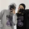 Felpe con cappuccio da donna Felpe con cappuccio Deeptown Gothic Streetwear Bear Print Grey Oversize Women Black Punk Hip Hop Coppia Felpa a maniche lunghe Mal