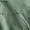 Aomo Mulheres Verde Algodão Midi Saia Faldas Mujer Vintage Zipper Escritório Senhoras elegante Chic Mid Bezerro Saias 4C99A 210629