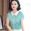 Blusas de mujer de seda coreana Camisa Mujer Plaid Lady Satin Tops Plus Tamaño Imprimir Blusas Mujer de Moda 210531