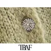 Женщины старинные элегантные кнопки драгоценности вязаные кардиганы свитер мода три четверти рукава женская верхняя одежда шикарный верх 210507