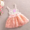 2~6 Alter Sommer Herbst Mode Rose Spitze Blumen ärmellos Chiffon Prinzessin Party Kinder Kind Kleidung Mädchen Kleid 210615