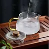 Glass Teapot Duckbill Vertical Pattern Heat Resistant Pot With Filter Handle Kettle Coffee Jug 210621