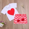 Ensembles de vêtements Doux Enfants Bébés Filles Vêtements Saint Valentin Costumes Rouge Amour Coeur Imprimer 2 Pcs T-shirts À Manches Courtes + Jupes A-ligne D'été 2-7A