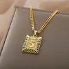 Chains A-Z Initials Letter Pendant Necklace For Women Men Gold Square Name Alphabet Charm Cuban Chain Couple Pendants Jewelry
