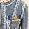 HIGH STREET Fashion Designer Stylish Jacket Women's Lion Buttons Tassel Fringed Denim 210521