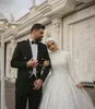 Bir çizgi Müslüman gelinlik dantel boncuklu retro gelinlikler ile başörtüsü Şapel tren vestido de novia