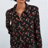 Vintage Vrouwen Kersen Print Shirts Mode Dames Turn Down Collar Tops Streetwear Vrouwelijke Chique Ruches Blouses 210430