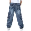 Men's Baggy Multi Poches Skateboard Jeans de cargaison pour hommes Tactical Denim Joggers Plus Taille 30-46 210319