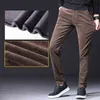 Мужские зимние брюки толстые хлопчатобумажные флис теплые молнии карманные черные коричневые брюки мужские прямые брюки стрейч повседневная кормурская штаны 211201