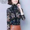 Outono moda mulheres fina blusas manga longa turtleneck tops casual estampado roupas florais 6127 50 210506
