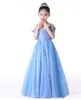 Pretty Blue Organza Straps Girl's Pageant Dresses Flower Girl Dresses Prinsessan Party Dresses Barnkjol Anpassad 2-14