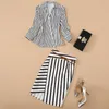 Casual jurken V-hals knop met lange mouwen met lange mouwen en kokerrok Fashion Classic Stripes Elegante tweedelige pak Designer Dames Sets zomer