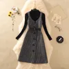 Blazers Streetwear Deux Pièces Robe Femmes Automne Hiver Chandail En Laine Au Genou Robes Avec Ceinture Plus La Taille Élégante Robe De Soirée Vestidos