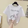 WWENN Short Sleeve Oversized T shirt Women Tops Summer Plus Size Looes Pink Woman Tshirt Cotton White Beading Clothes 210507