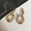 New designed U shape half round Stud Earrings Retro Bronze pearl diamonds Earring Celebrity female women Punk Personality Earrings2842