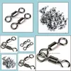 Terminal Tackle Sports Outdoors Rompin 50pcs Ball Bearing Swivel Solid Ringar Kontakt 1cm Längd Ocean Boat Fiske Hakar Drop Leverans 2