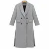 Kvinnorsullblandningar 5 färger Fashion Simple Side Slit Double-breasted Plus Bomull Varm Cashmere Coats för Kvinnor 2021 Solid Long Coat Femal