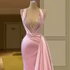 Pink Sparkly Mermaid Evening Dresses Dubai Sleeveles 2022 Real Image Lace Beaded Sequins Middle East Prom Dress Robe De Femme