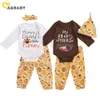 0-18M My 1st Thanksgiving Day Baby Vêtements Set Né Infant Boy Girl Tenues Lettre Romper Cartoon Turquie Pantalon 210515