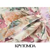 KPYTOMOA Women Chic Fashion With Belt Floral Print Linen Mini Dress Vintage O Neck Long Sleeve Female Dresses Vestidos 210806