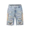 Men's Shorts High street style loose straight tube knife cut big holes, burr tassels, washed cat beard shorts