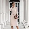 Moda Kanat İnci Kazak Elbise Kadın Örme Midi Ofis Sonbahar Kış Zarif Siyah Temel Casual 210427