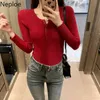 Neploe V Neck Sweater for Women Fashion Korean Slim Tops Long Sleeve Knitted Pullovers Elegant Lady Sweaters Knitwear Fall 210422