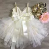 Shinny Flower Meisjes Jurk Voor Kinderen Met Belt Toddle Party Gown Gouden Lovertjes Gelaagde Tutu Kinderen Jaarkleding 210529