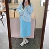WERUERUYU Japonais Doux Lait Bleu Pull Pull Femmes Lâche Vêtements Extérieurs À Manches Longues Pull À Col Rond Automne Top 210608