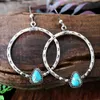 Antique Silver Turquoise Hoop Boucles d'oreilles Cils Bijoux Femmes Boucle d'oreille Cercle Boucles d'oreilles Mode