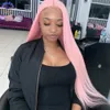 Pink Color Brazilian Silky Straight Lace Front Wigs For Women Synthetic Wig Preplucked With Baby Hair 180% Density Cosplay