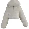 Женские куртки Drop!! Женская мода Зимнее укороченное пальто из искусственного меха Пушистая теплая короткая куртка с капюшоном на молнии