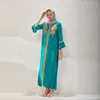 Women's Runway Dress O Neck Long Sleeves Embroidery Appliques Piping Fashion Maxi Muslim Robes Vestidos