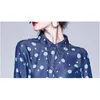 Femmes Printemps Élégant Dot Imprimer Denim Dress Haute Qualité Vintage Design Piste Longues Robes Vestidos 210520