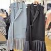 Lato Minimalistyczne Bez Rękawów Proste Panie Damskie Dorywczo Sznurowany Plisowany kamizelkę z Ruffle Stabing Blazer Dress 210510