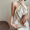 Kayotuas Women Dress Off-the-Shoulder Sexy Sleeveless Halter Backless Back Zip Up Knee-Length Party Vintage Sundress 210522