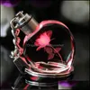 Kluczowe pierścienie Biżuteria Moda Rose Heart Crystal Latarka Łańcuchy Uchwyt Zmiana Mticolor Led Lights Para Keychain Drop Dostawa 2021 Odlhu