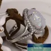 Huitan Luxury Solitaire Ring with 거대한 생성 화재 오팔 프롱 설정 Halo CZ Pave 패션 칵테일 파티 반지 여성을위한