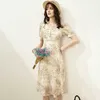 Elegante Runway Designers Floral Gedrukt Borduurwerk Midi Summer Jurk Dames Korte Mouw Robe Casual Holiday Party Vestidos 210601