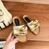 Slippers 2021 Women Slipper Fashion Big Gold Chain Sandals Shoes Woman Round Toe Slip On Mules Flat Heel Casual Slides Flip Flops