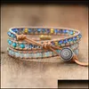 Charm armband smycken kvinnor naturliga opal sten 3 rader läder wrap armband fancy femme boho6549046