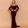 Casual Dresses Stretchy Shiny Sequined Velet Party Dress Long Sleeve Floor Length Lining Bodycon Burgundy Green Black Feather Patchwork