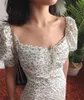 Summer Sukienka Retro Boho Kobiety Tie Neck Kwiatowy Druku Mini Sexy Biały Rękaw Puff Koreański Vestidos 210521