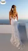 Kvinnor Vintage Boho Long Backless White Beach Party Dress Appliques Lace V Neck Spaghetti Strap Princess Bride Vestidos Casual Dresses