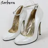 Sorbern White Women Pump Shoe For Crossdresser Genuine Leather 16Cm High Heel Stilettos Round Toe Wide Ankle Straps Custom Color